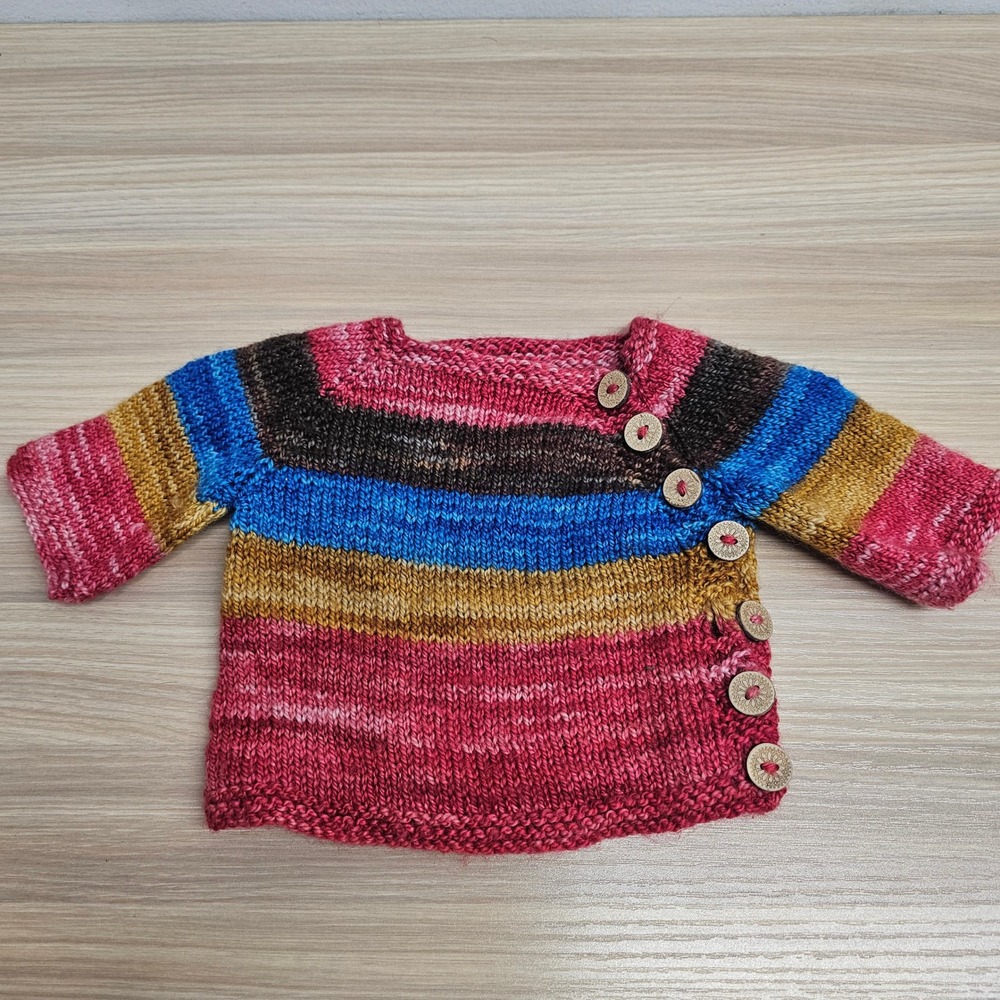 Sweater Cardigan‎ Baby 0 3 Months Pink Blue Striped Side Button Artisan Unique